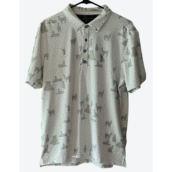 William Murray Men's Medium 1/4 Button Muted White Gray Green Yellow Llama Polo - Picture 1 of 9